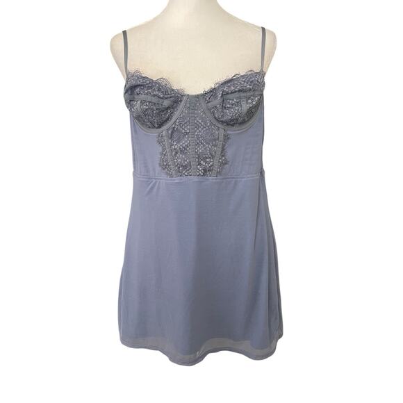 Urban Outfitters Dresses & Skirts - Urban Outfitters Large Bustier Brenna Mini Corset Dress Blue Gray Lace